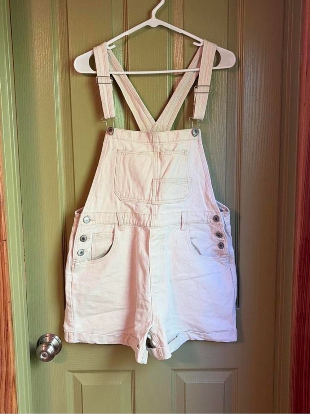 Cream Denim Shortalls Overalls